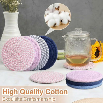 Cotton Coaster Set, Blush Pink 4.8'' Large Drink Coasters, Woven Coasters - Image 3
