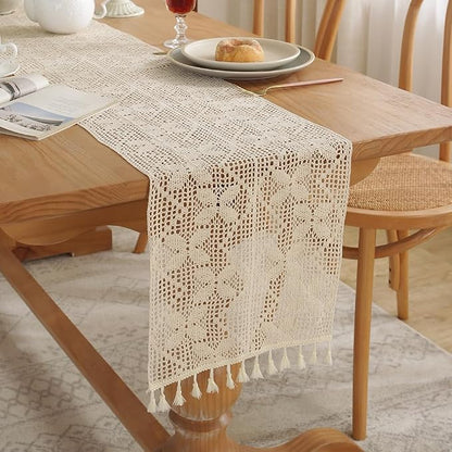 meioro Mesh Woven Table Runners, 35x94 Inch Boho Cotton Table Runner by meioro