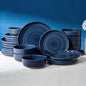 Dinnerware Set for 8, Ceramic Plates & Bowls, Abyssal Blue | 24-Piece Ceramic by FamiwarePremium