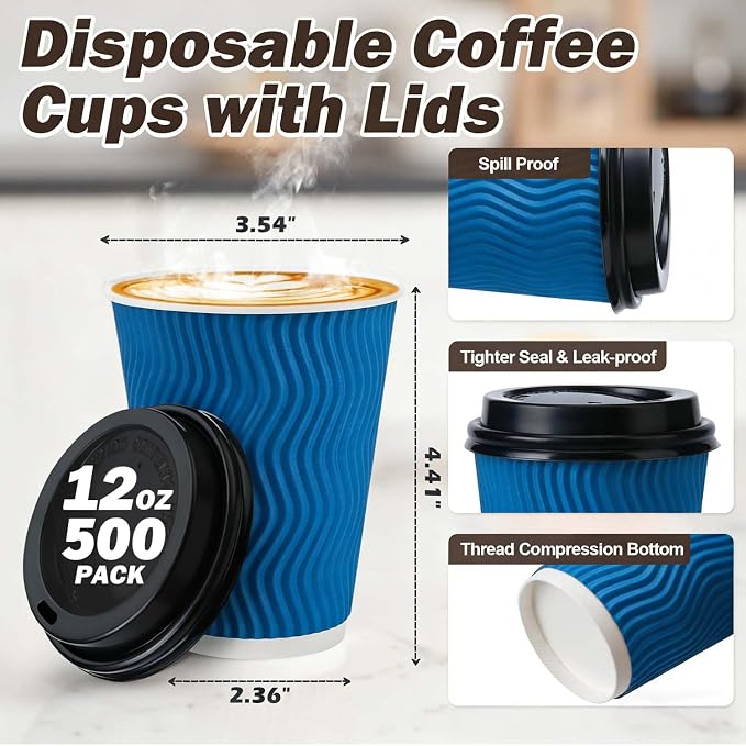500 Pack 12 oz Insulated Disposable Paper Coffee Cups - Image 2