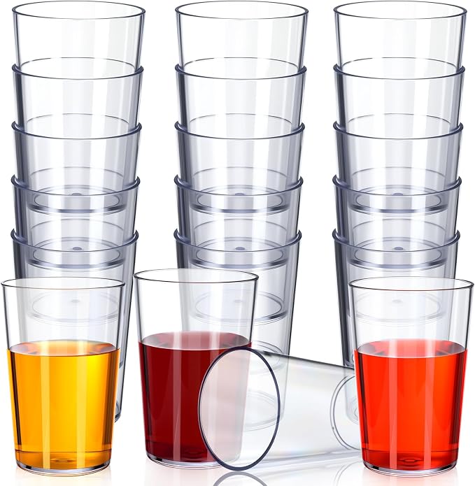 Meanplan 24 Pack Plastic Reusable Drinking Glasses Restaurant Grade 8 oz by Meanplan