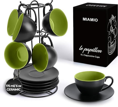 MIAMIO - Set of 6, Ceramic Stackable Cappuccino Cups Set / 6 Ounce Cappuccino by MIAMIO