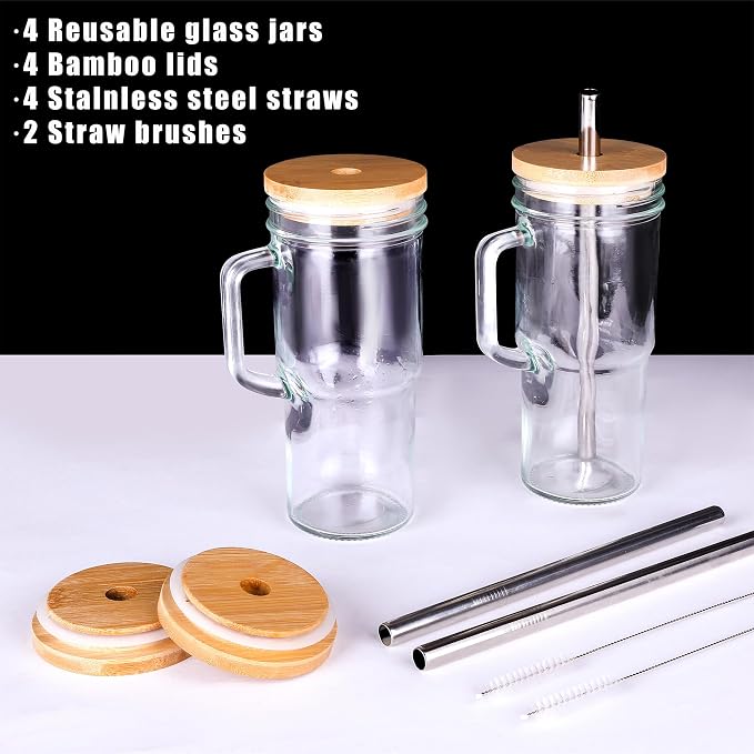 24oz Glass Cups with Lids and Straws - Image 5