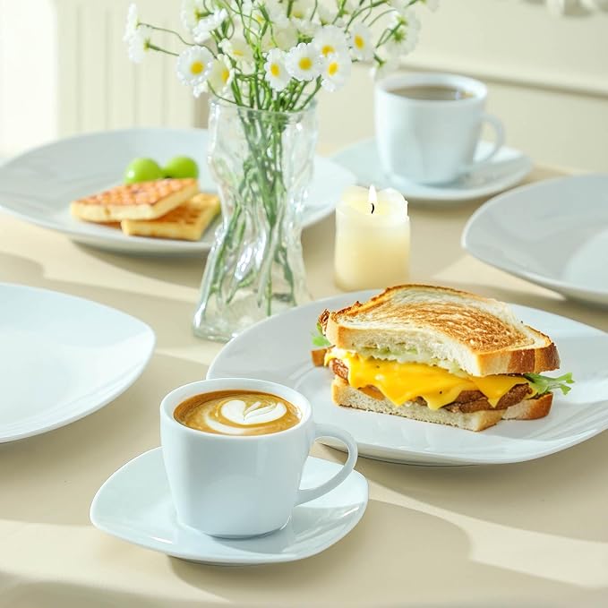 6.5 Ounce Porcelain Espresso Cups and Saucers Set of 6, Ceramic Cappuccino - Image 4