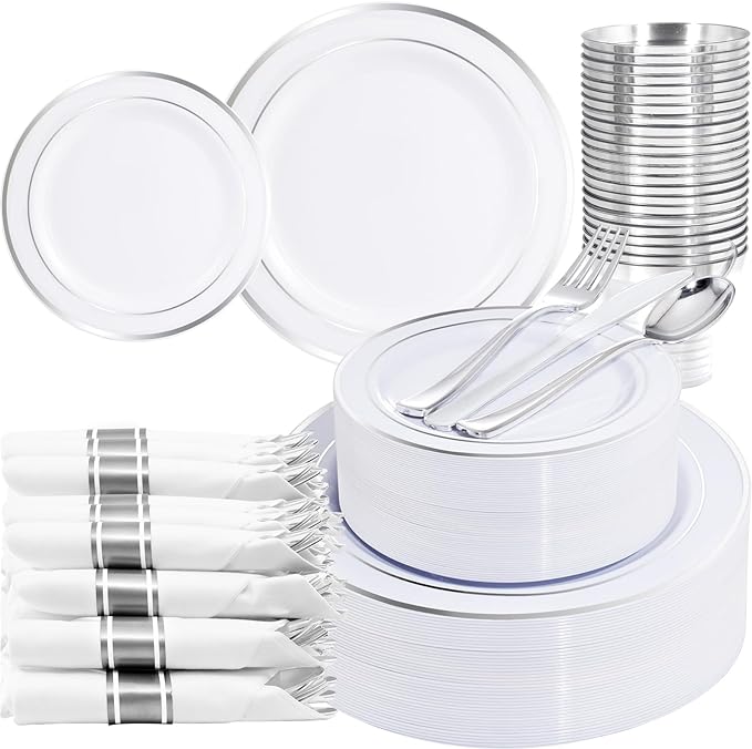WELLIFE 210 Piece Silver Plastic Dinnerware Set by WELLIFE