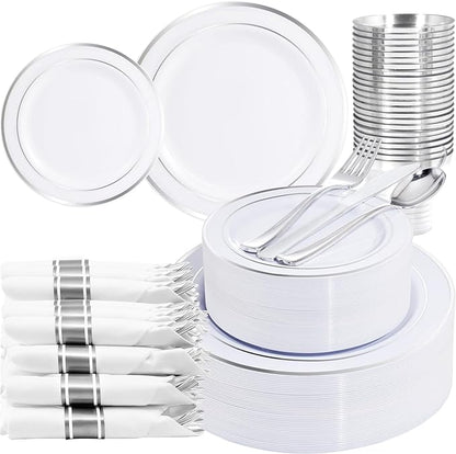 WELLIFE 210 Piece Silver Plastic Dinnerware Set by WELLIFE
