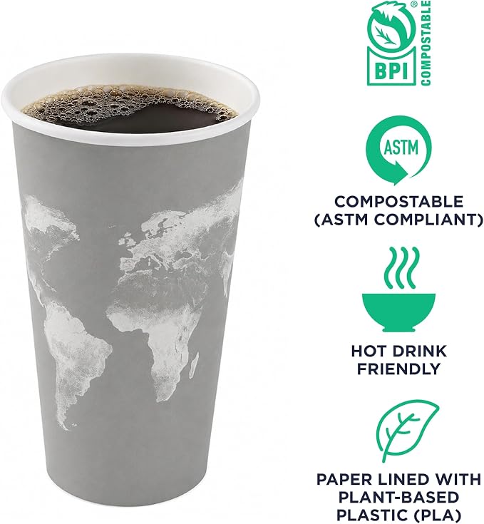 ECO PRODUCTS Compostable Disposable World Art 20oz Large Coffee Cups, Renewable - Image 4