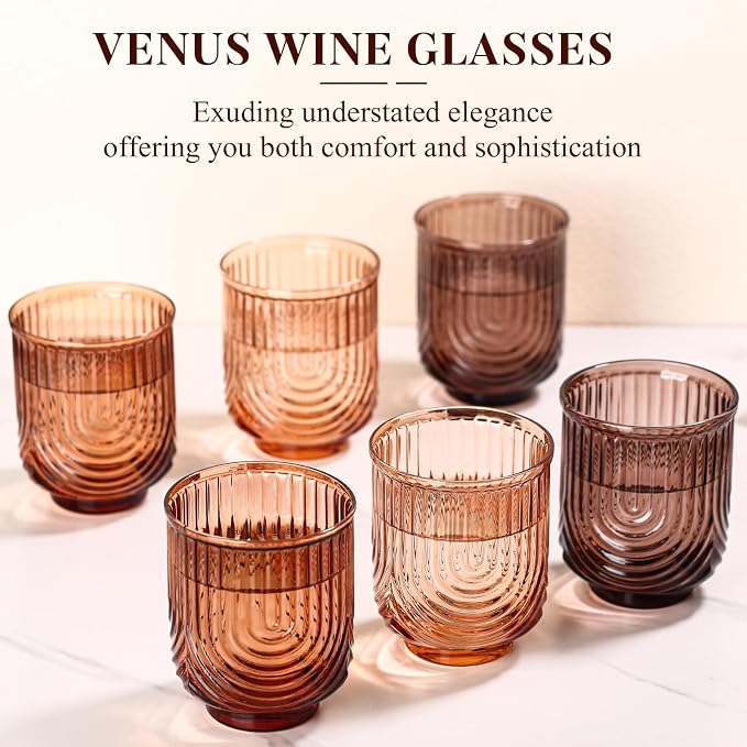 Venus Vintage Drinking Glasses Set of 6-15oz Hand-Blown Highball Ribbed - Image 2