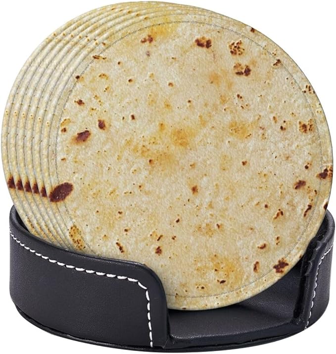 Tortilla Coasters for Drinks Set of 6, Round Leather Coaster - Image 8
