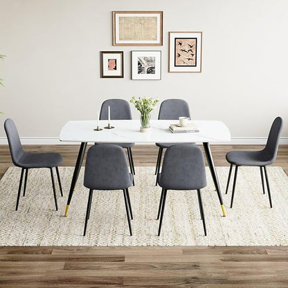 Modern Dining Table Set for 6, Dining Table Chairs Set of 6, Sintered Stone Kitchen Table Top and Modern Chairs Set of 6 for Kitchen Dining Room