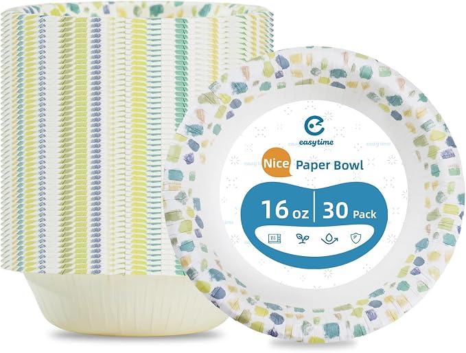 30 Pack Paper Bowls, 16 Oz Disposable Soup Bowl, Heavy Duty Printed Disposable by Unknown