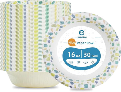 30 Pack Paper Bowls, 16 Oz Disposable Soup Bowl, Heavy Duty Printed Disposable by Unknown