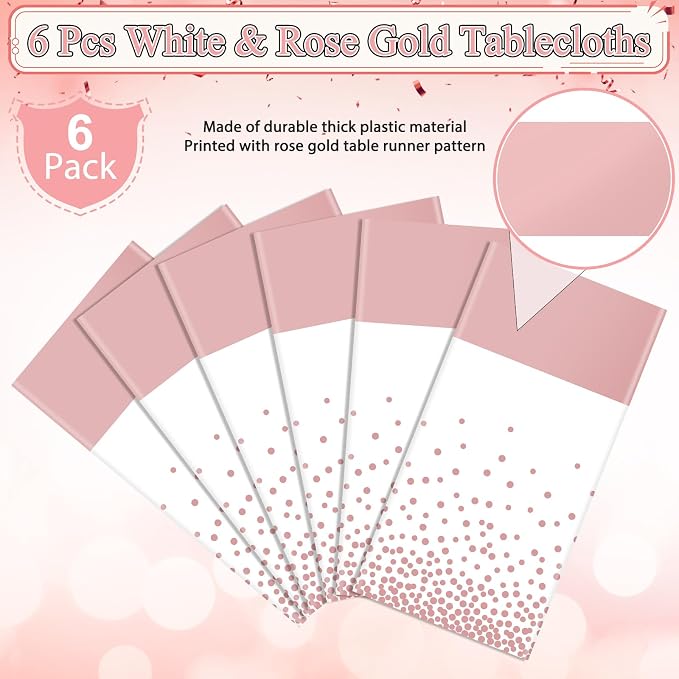 6Pcs White and Rose Gold Tablecloth Party Decorations, Plastic White Table - Image 4