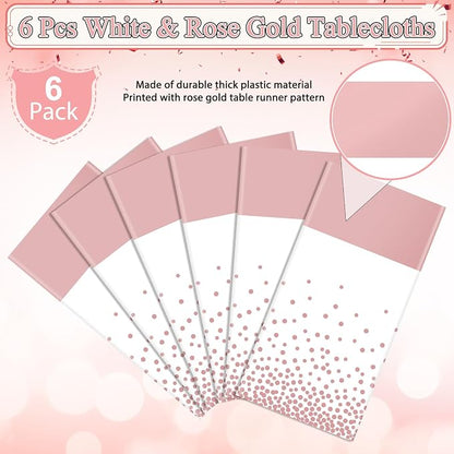 6Pcs White and Rose Gold Tablecloth Party Decorations, Plastic White Table - Image 4