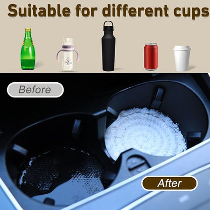Coomin Car Coasters for Cup Holders, 3.8in 2p Beige | Absorbent Macrame Drink - Image 4