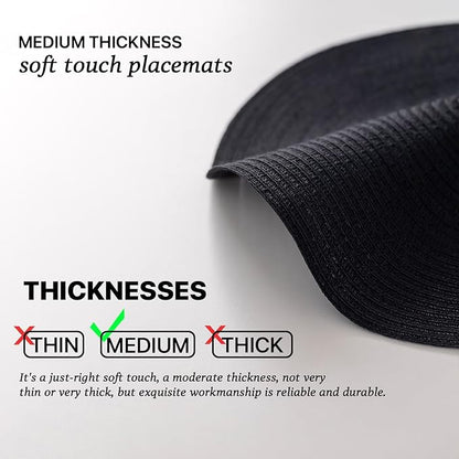 Round Placemats Set of 12 Woven Placemats Washable Braided Table Mats for Dining Table Heat Resistant Non-Slip Circle Place Mats(Black)