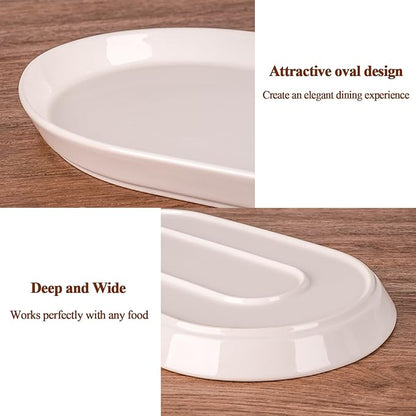 14" Oval Serving Platter - Ceramic Large Serving Platters, Oval Serving Plates For Entertaining, Party Serving Trays Oven Safe, Set of 3, White