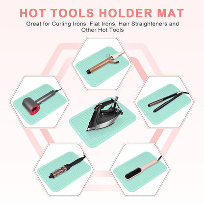 AMIJEAL Oversize Silicone Heat Resistant Mat for Hair Tools, Curling Iron Flat Iron Hair Straightener Holder Mat, Portable Hot Tools Cover Pad for Travel Vanity Salon(14.2" x 11.0")