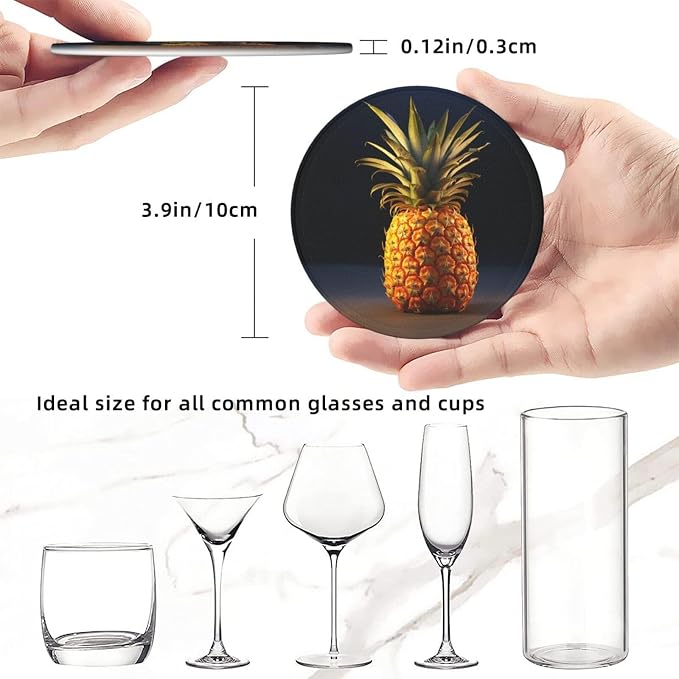 6Pcs PU Leather Coaster for Drinks, Pineapple Fruit Cup Coasters - Image 2