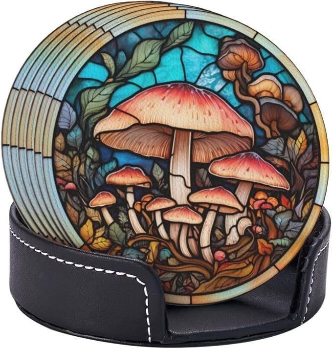 Mushroom Coasters for Drinks, Mushroom Decor Bar Drink Coasters for Coffee Table by petloverdoglovercommunity