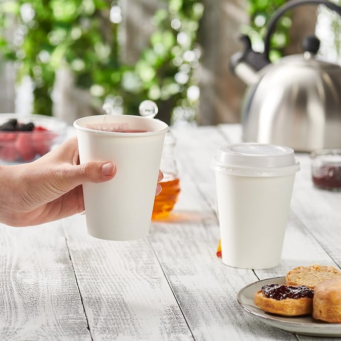 GUSTO 12 oz Disposable White Paper Cups Hot Coffee Cups | Eco-Friendly Material - Image 3