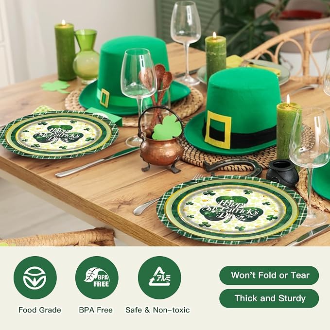 60pcs St.Patrick's Paper Plates and Napkins Party Supply, Serve 20 | Shamrock - Image 6