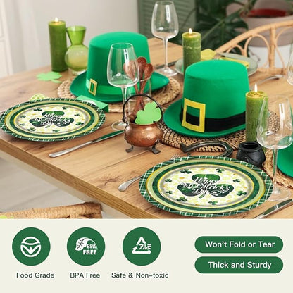 60pcs St.Patrick's Paper Plates and Napkins Party Supply, Serve 20 | Shamrock - Image 6