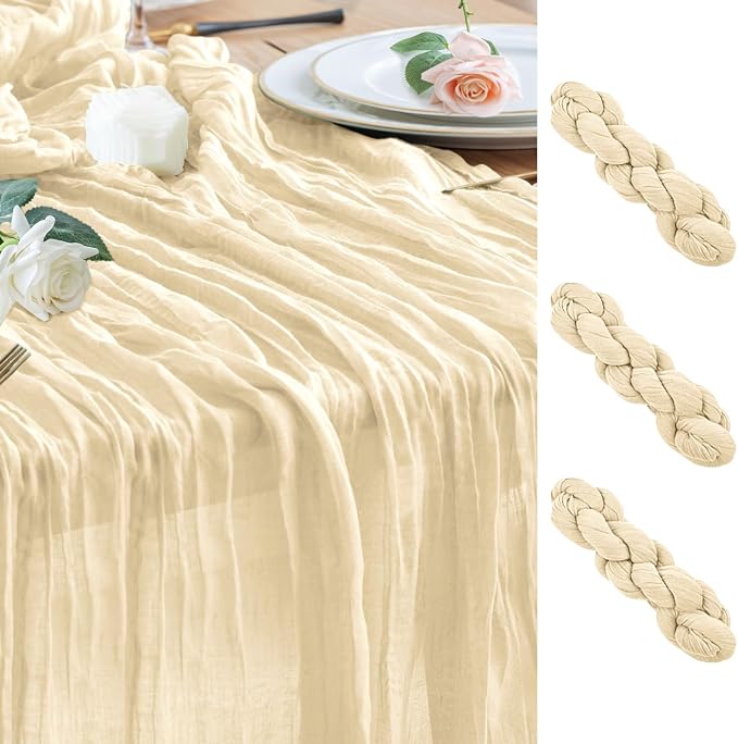 Cheesecloth Table Runner Beige 10FT Boho Gauze Runner, 3 Pack | 120 Inch Cheese by Wokceer