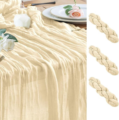 Cheesecloth Table Runner Beige 10FT Boho Gauze Runner, 3 Pack | 120 Inch Cheese by Wokceer
