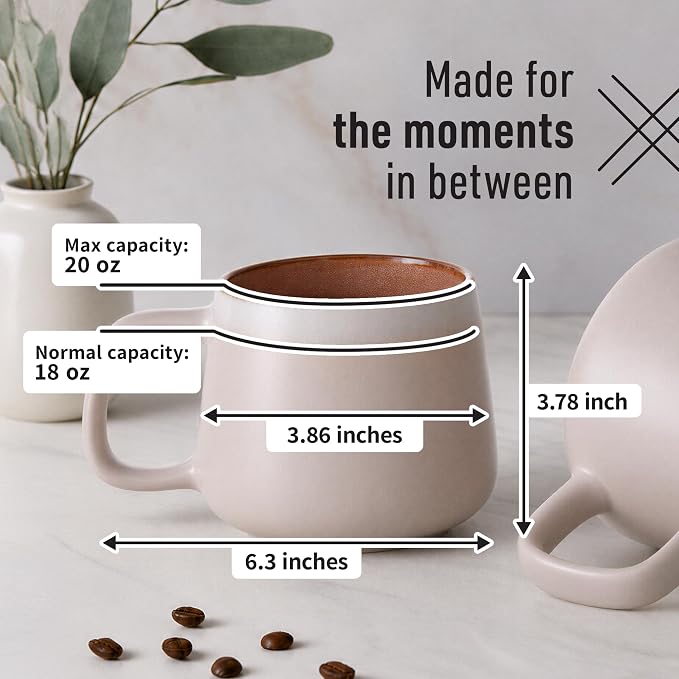 Ava Nord Large Stoneware Ceramic Coffee Mugs Set of 2 | 20 oz | Rose Sand | - Image 2