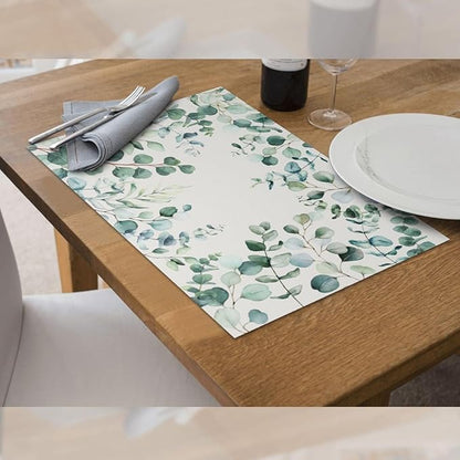 Eucalyptus Leaves Placemats Set of 4 Washable Table Place Mats for Dining Kitchen Party Decor
