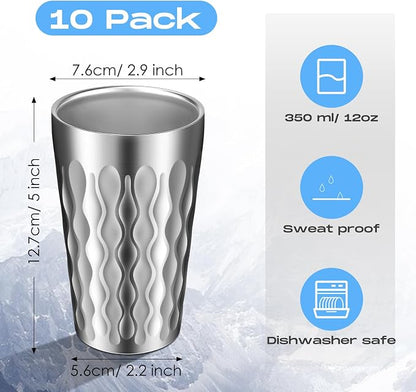 Sawysine 10 Pack 12 oz Stainless Steel Cup Double Wall Metal Tumbler Insulated - Image 2