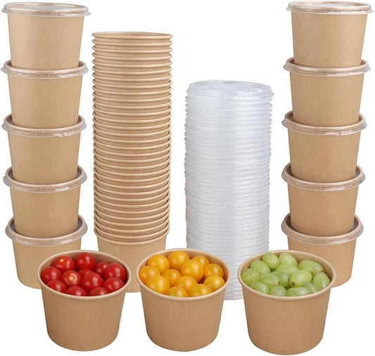 20 oz Disposable Kraft paper bowls with lids, Food containers Soup Bowls Party Supplies Treat Bowls 45 Pack