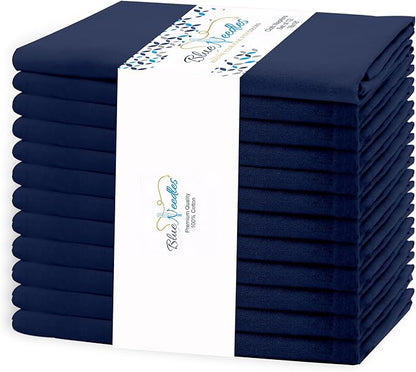 Blue Needles Solid Cloth Napkins Set of 12 Navy Blue 100% Cotton Dinner Napkins 18x18 inches - Soft, Reusable, Absorbent & Washable Linen, Ideal for Wedding Events, Parties & Everyday Use