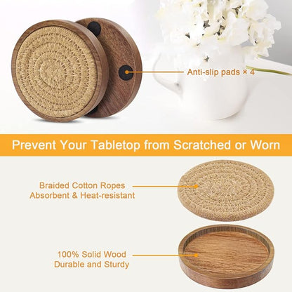 Wood Coasters for Drinks, Eykao Absorbent Coaster Sets of 5, Woven Drink - Image 5