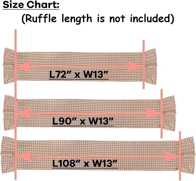 Taupe White Plaid Gingham Ruffle Table Runner 120 inches Long 100% Washed - Image 7