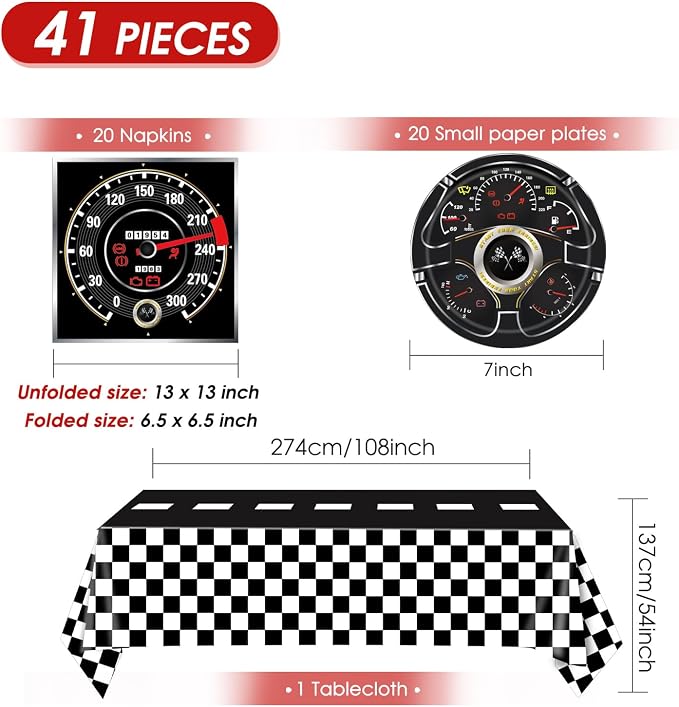41Pcs Race Car Birthday Party Decorations, Start Your Engines Party Tableware - Image 2