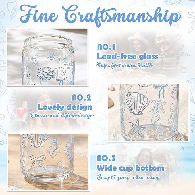 Sliner 2 Pcs Coastal Glass Cups Beach Ocean Tumblers - Image 5