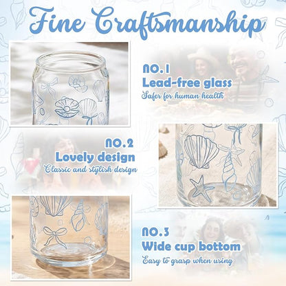 Sliner 2 Pcs Coastal Glass Cups Beach Ocean Tumblers - Image 5