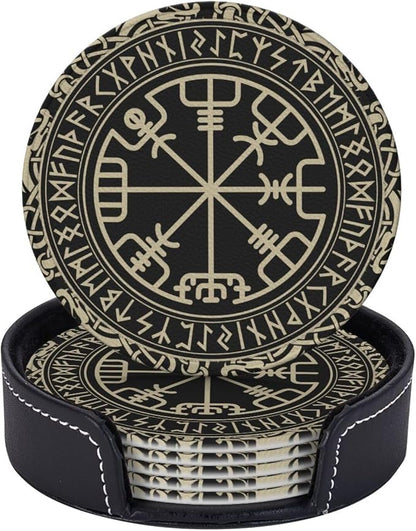 Black Celtic Viking Design Drinking Coasters PU Leather Coaster by YISHOW