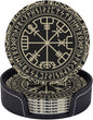 Black Celtic Viking Design Drinking Coasters PU Leather Coaster by YISHOW