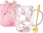 Gifts for Women Dried Flowers Double Wall Glass Coffee Mugs Cute Glass Tea Cups by Yalucky