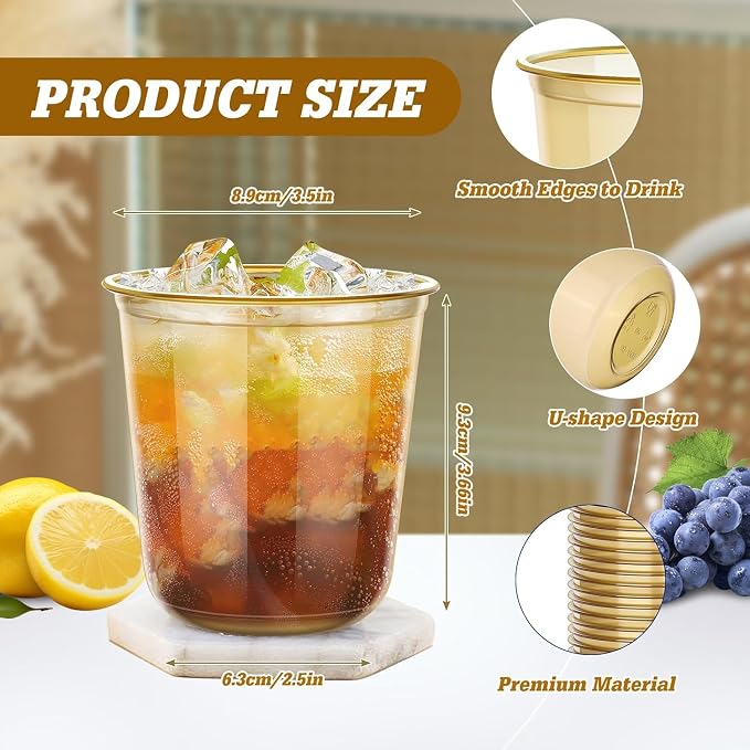 KesaPlan 100Pcs 12oz Gold Plastic Party Cups, Disposable Wine Cocktail Cups | - Image 3