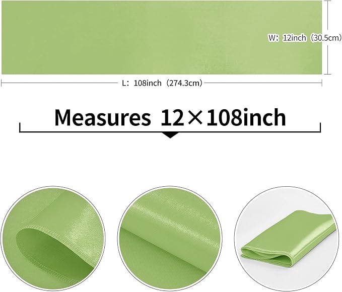 10-Pack Green Satin Table Runner 12 x 108 Inch Long Bright and Smooth Silk - Image 3