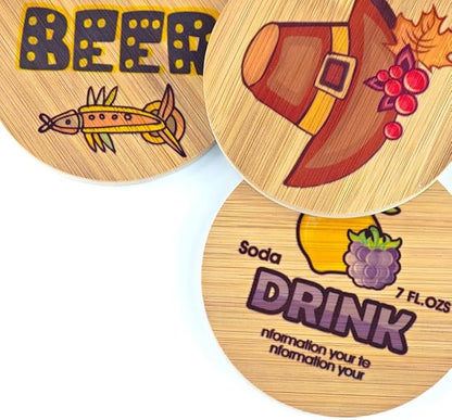 Sublimation Wood Coasters Blanks 4 Pack with Holder Bamboo Round Square Cup Coaster Mats for Sublimation Transfer Heat Press Printing DIY Crafts (Round)