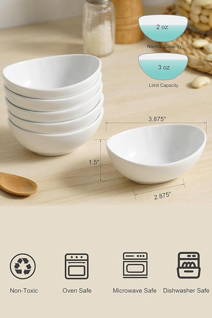 Dipping Bowls, 3 OZ Small Serving Bowls for Side Dishes,Set of 6 Mini Appetizer Plates for Condiment Sushi Ketchup, Porcelain, Tomato Sauce, Soy Sauce Dish Ceramic (4 Inch(3 Ounce))