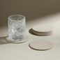 OLETHA Aesthetic Round Drink Coasters, Greige | Canvas-grain faux leather by OLETHAD%C3%A9cor