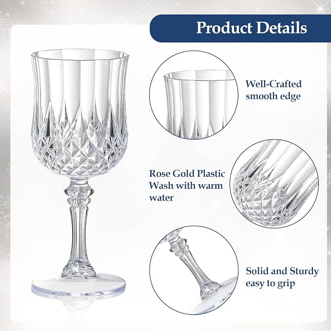 XUWAIDSGN 24 Pcs 7oz Plastic Vintage Wine Glasses Drinking Glasses Unbreakable - Image 4