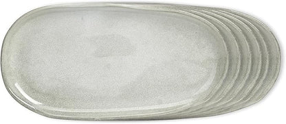 Organic Shape Highland Ceramic Serving Tray, 6pcs 13×7inch Handmade Reactive Glaze ceramic Tray with Wavy Edge, for Kitchen, Microwave & Dishwasher Safe, Scratch Resistant-grey