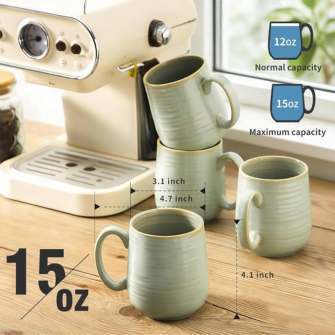Coffee Mugs Set of 4, 15 Ounce Ceramic Coffee Cups - Image 2